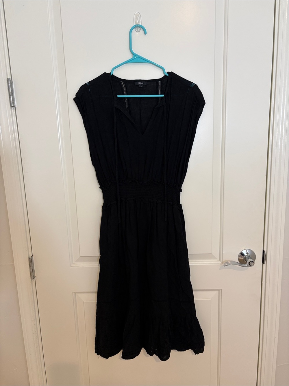 Rails Black V-Neck Smocked Waist Midi Dress
